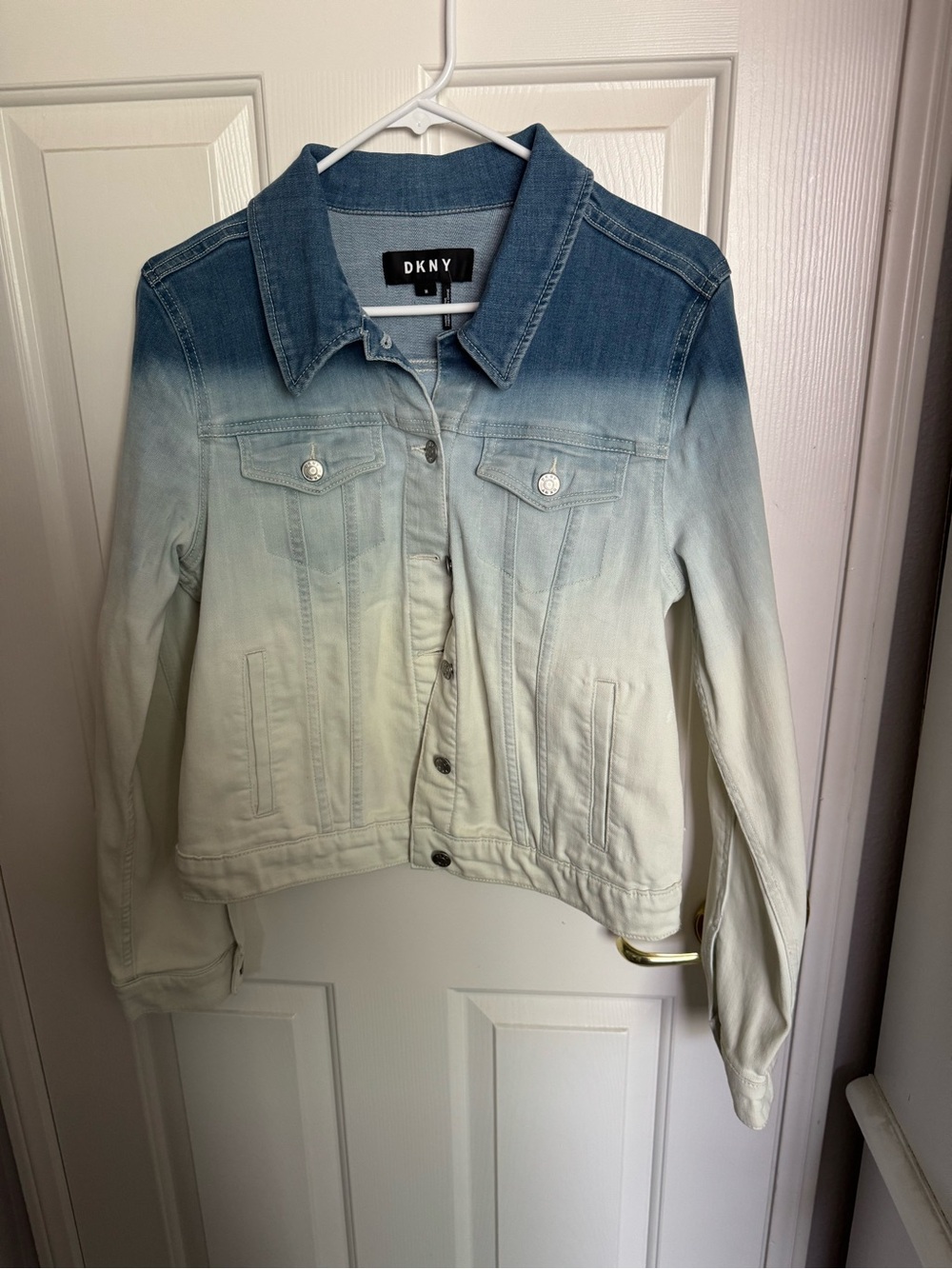 DKNY Ombre Denim Jacket in Blue and White Fade